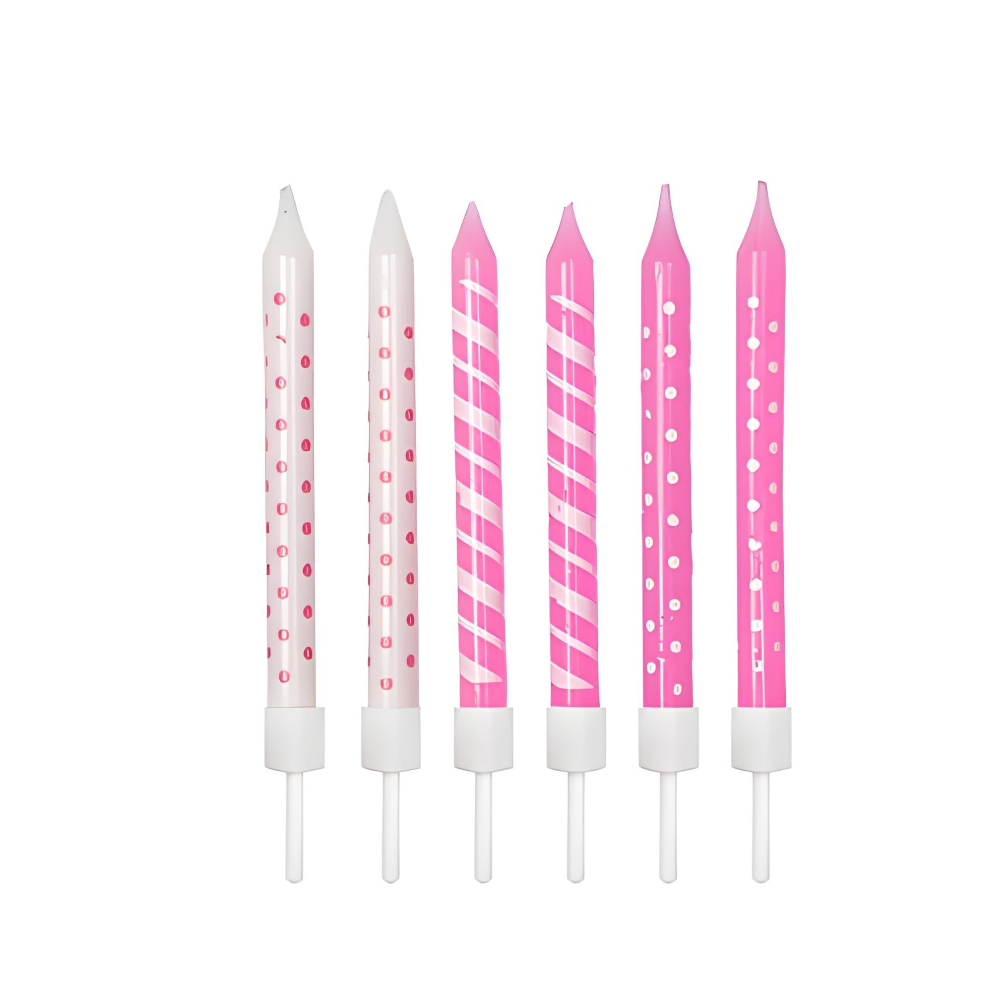 Anniversary House Birthday Candles Set of 12 - Pink Polka Dot and Stripe Prints | Unscented Wax