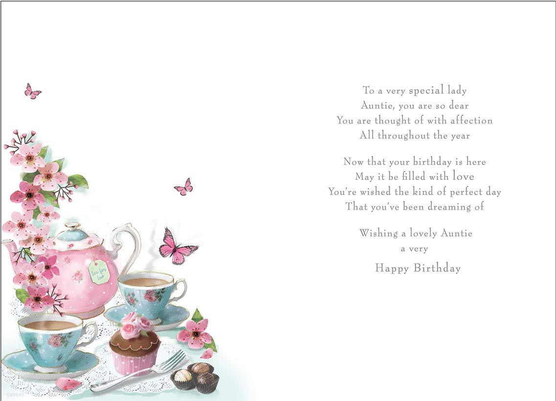 Piccadilly Greetings Auntie Birthday Card | 9 x 6.25 inches | White | Printed in UK