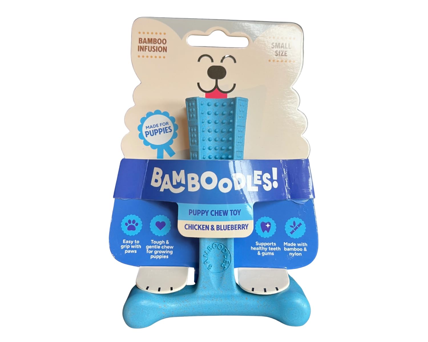 Bamboodles T-Bone Chew Toy - Chicken & Blueberry Flavor | Small Size | Heavy Duty