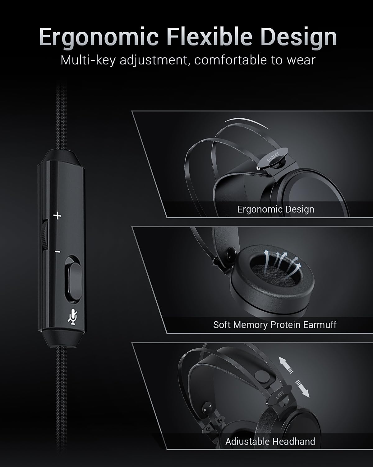 NUBWO N7 Gaming Headset - 50mm Drivers, Noise-Isolating Mic, Wired for PS4, Xbox One, PC, PS5, Nintendo Switch 3