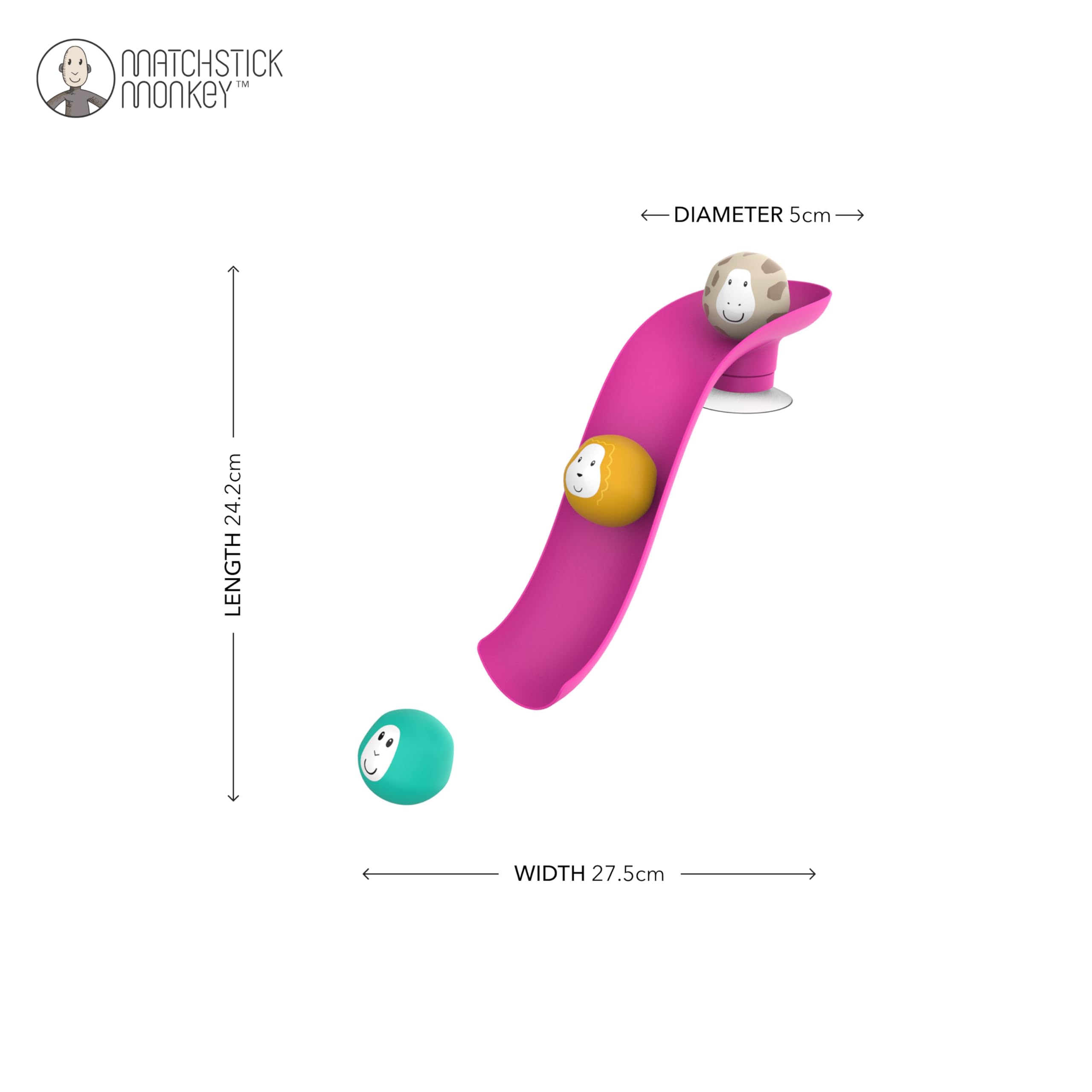 Matchstick Monkey Bathtime Slide Set - Antimicrobial Baby Bath Toy with 3 Animal Rocks, 12 Months+ 3