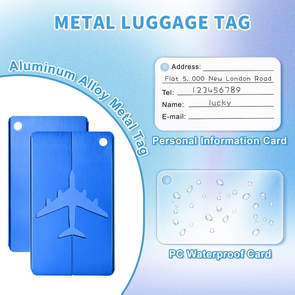 MOXYOY 5-Piece Metal Luggage Tags Set - Durable Aluminium with Stainless Steel Ties | 3' x 1.5' 3