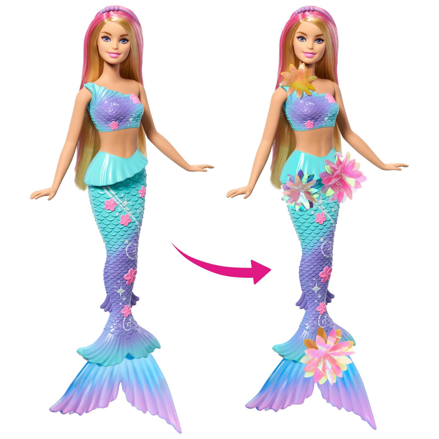 Barbie JDM72 Flower Magic Mermaid Doll with Surprise Blooming Flowers | Blonde Hair with Pink Highlights | Ages 3+