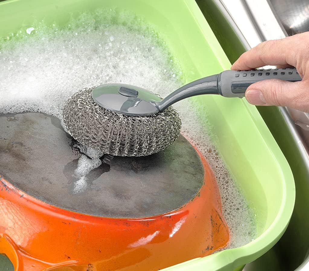 Addis ComfiGrip Long Handled Washing Up Scourer Scrub Brush - Metallic Graphite