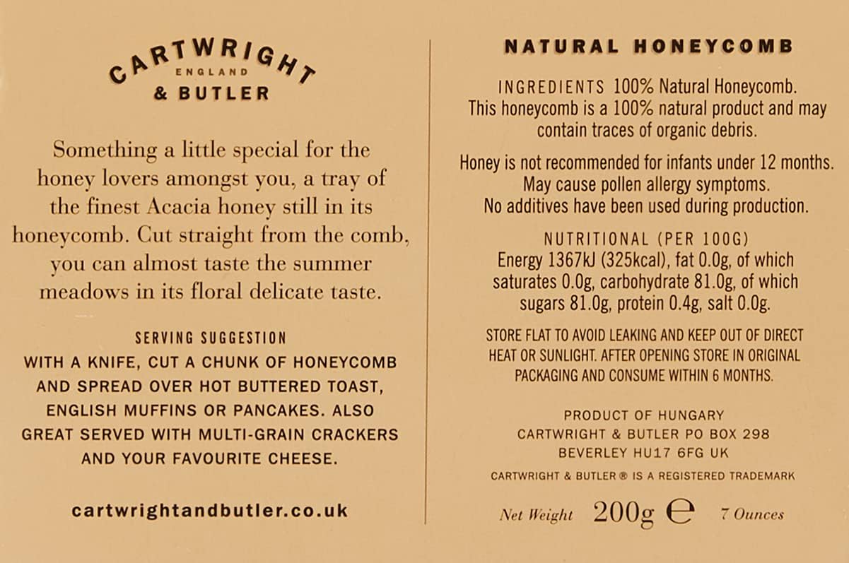 Cartwright & Butler Natural Honeycomb - 100% Pure Acacia Honey 200g 3