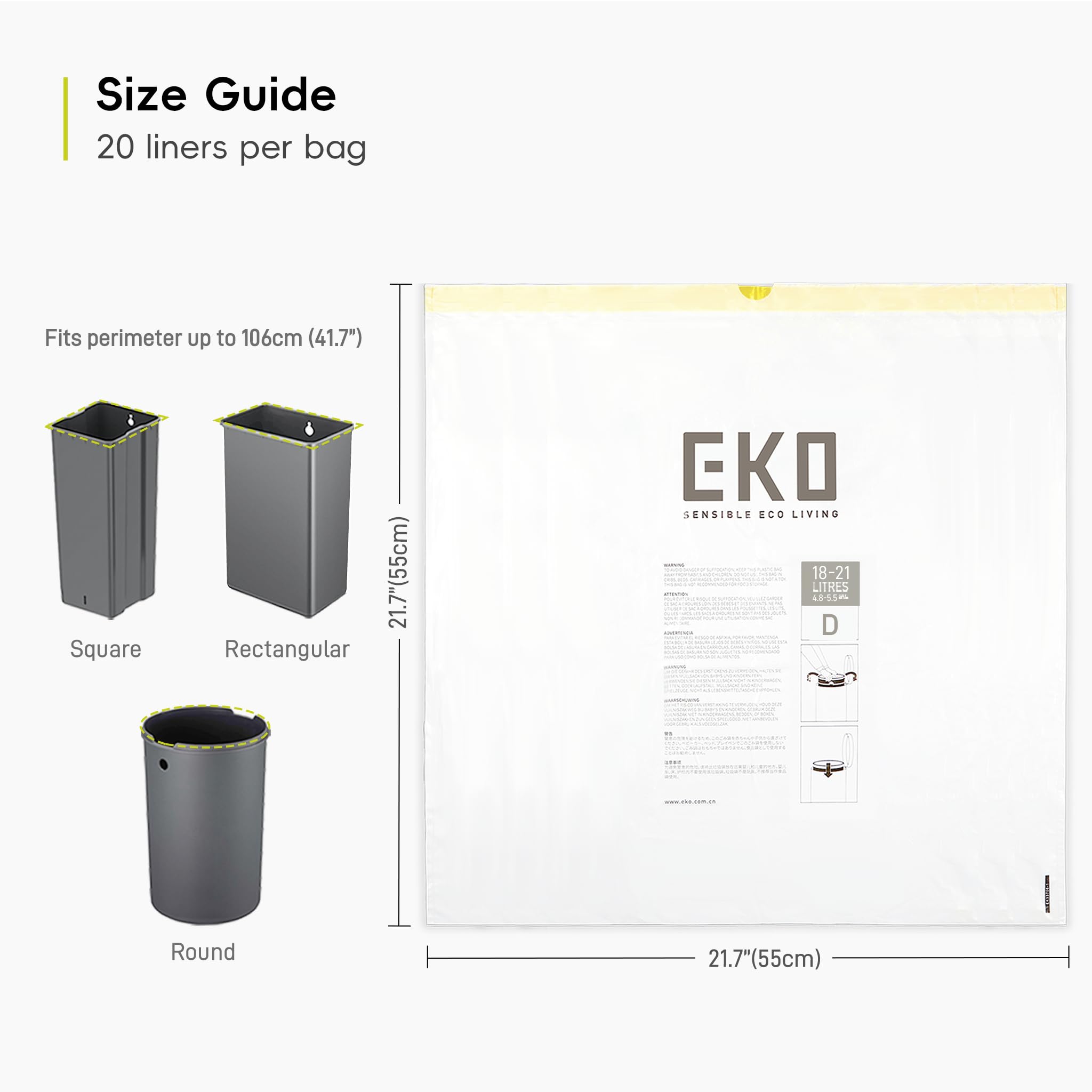 EKO Extra Strong Drawstring Bin Liners for 18-21L Kitchen Bins - 20 Bags