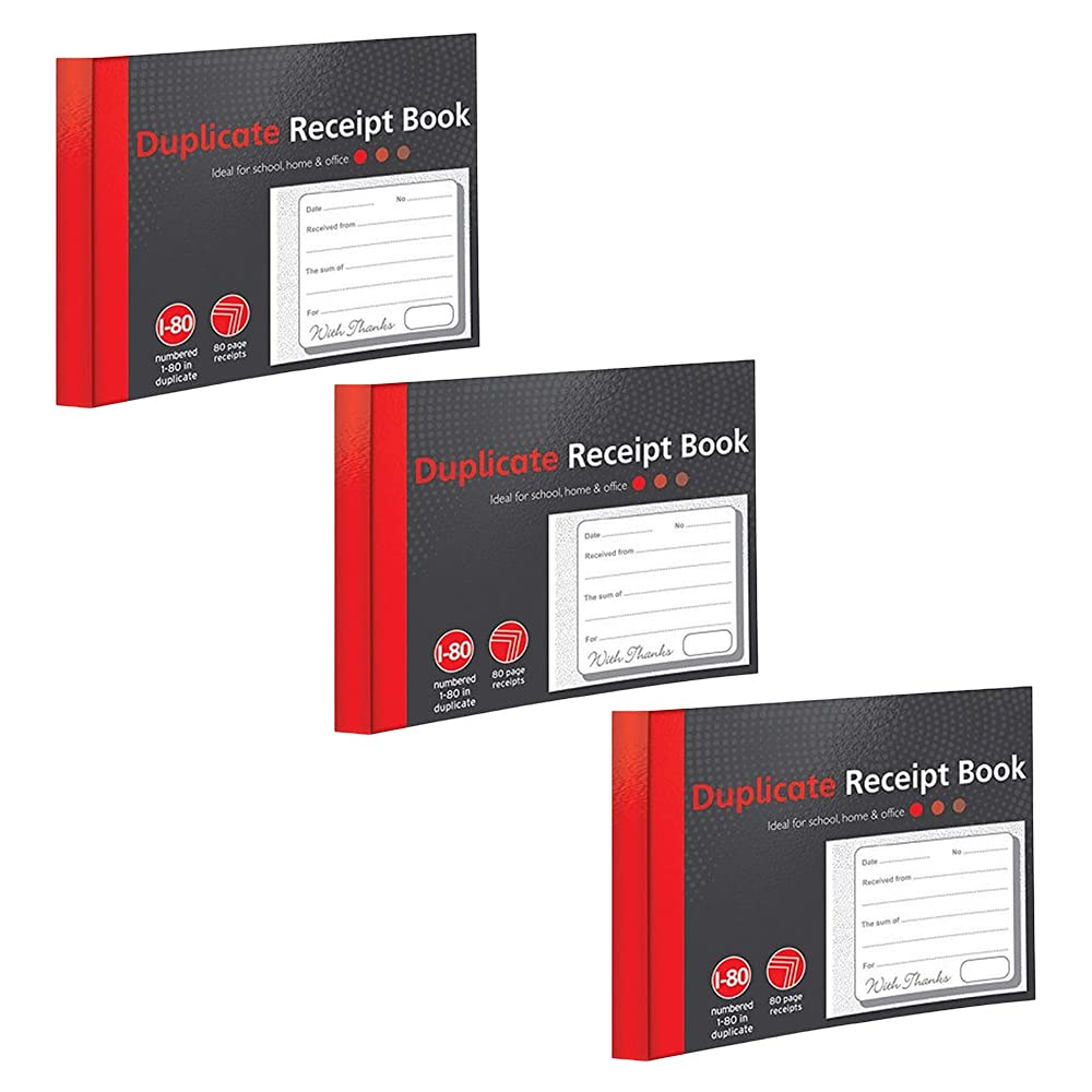 1ABOVE Duplicate Receipt Book - 80 Numbered Duplicate Pages | Half Size (5"x4") | 3 Pack 1