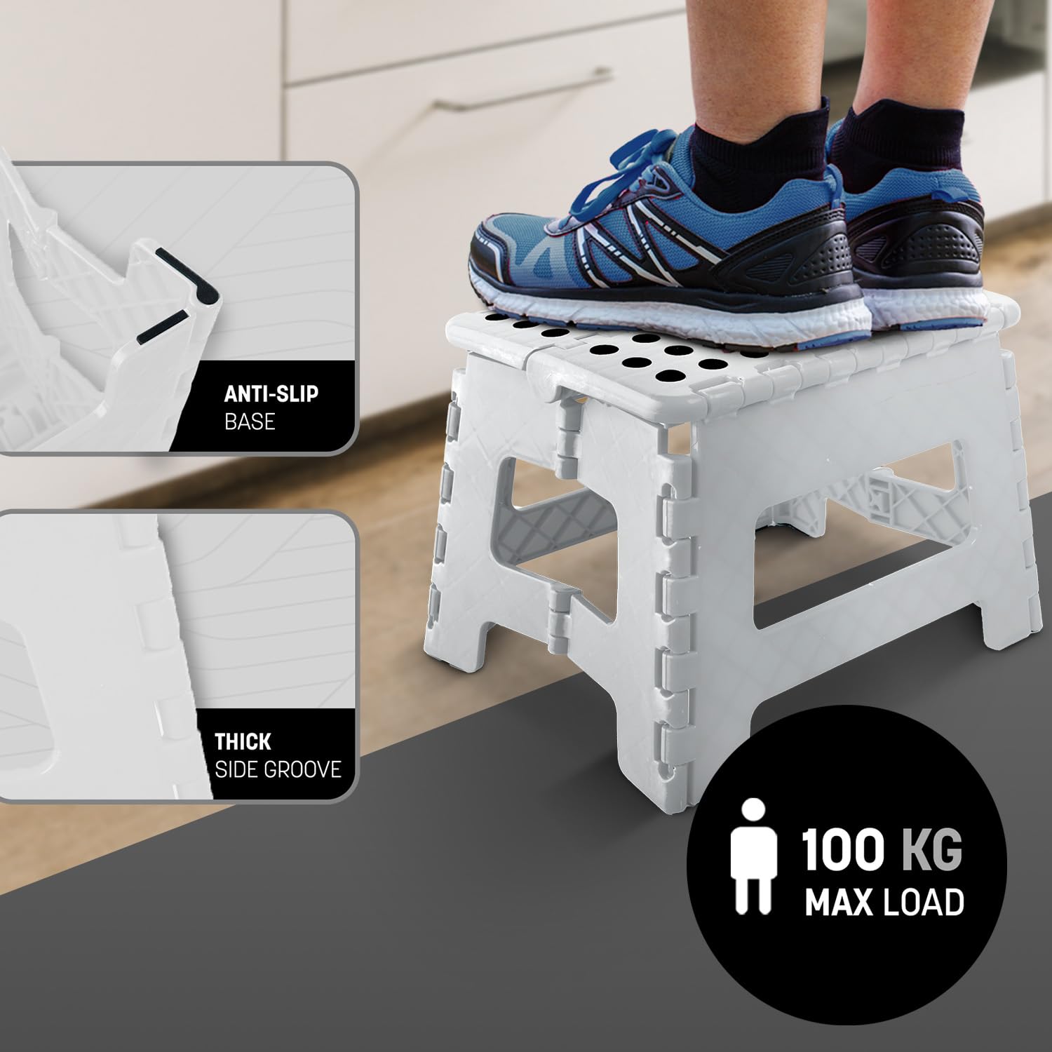 KEPLIN 9 Inch Heavy Duty Folding Step Stool - 150kg Capacity | White Plastic 6