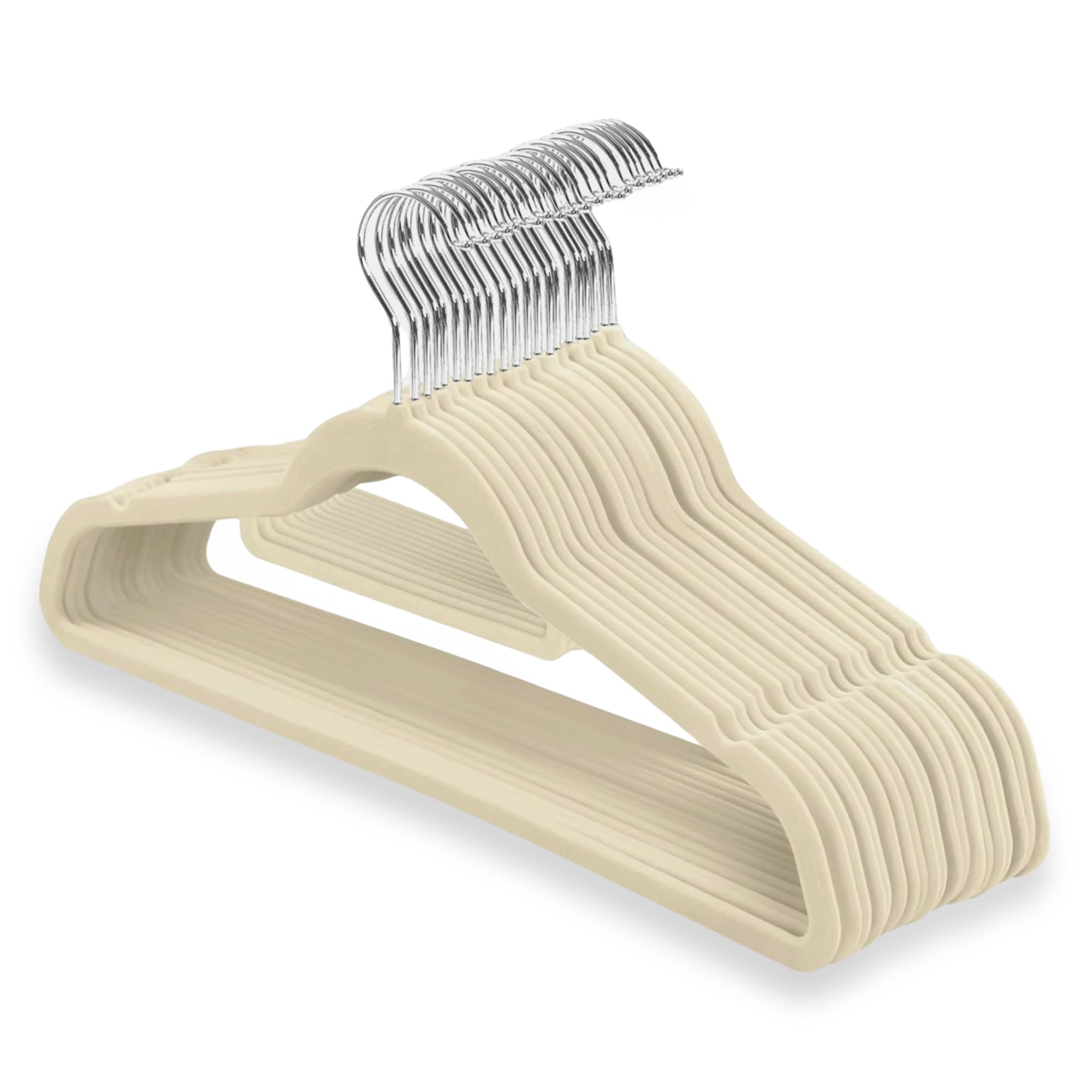 1ABOVE Non-Slip Velvet Hangers 20-Pack - Heavy Duty 41cm Ivory Closet Organizers with Swivel Hooks & Tie Bar