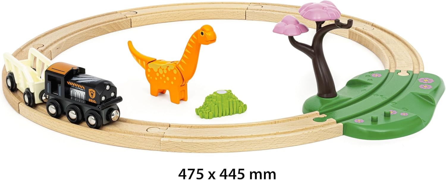 BRIO World Dinosaur Circle Toy Train Set - 12-Piece Wooden Railway Playset for Kids 3+ 5