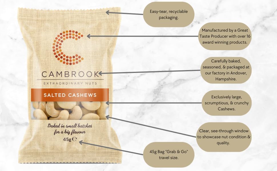 Cambrook Baked &amp; Salt Cashewnüsse, 45 g recycelbare Packung