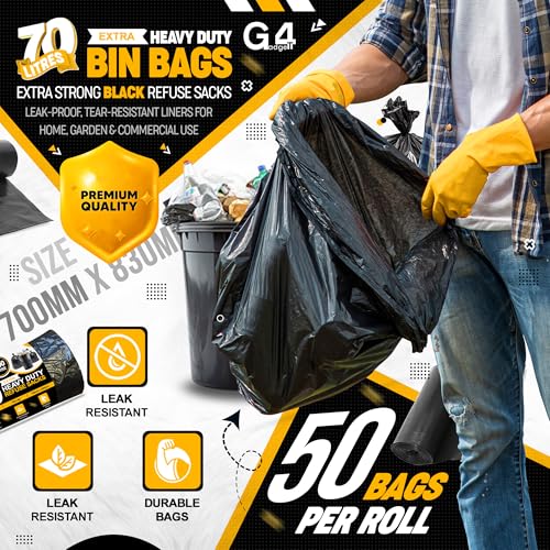 G4GADGET 70L Black Bin Bags (50 Bags) – Heavy-Duty Refuse Sacks for Home & Commercial Use 9