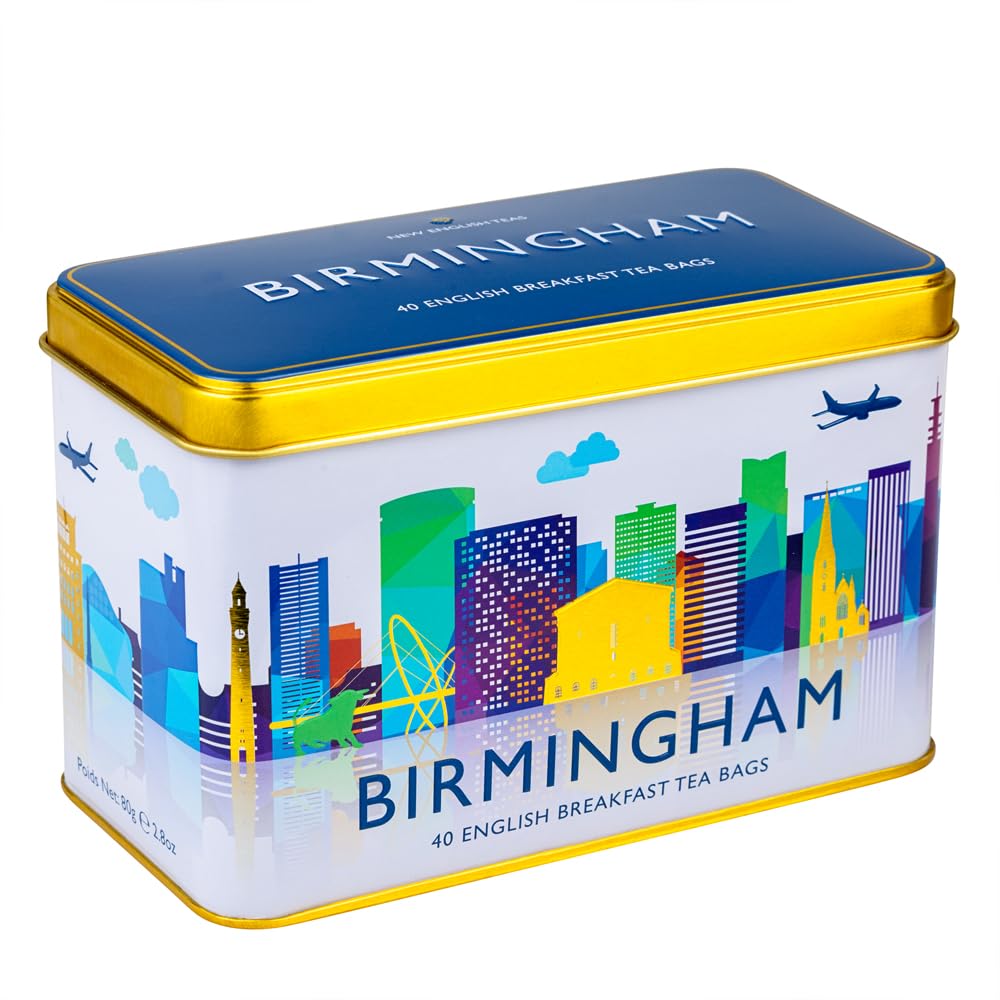 New English Teas Birmingham City Skyline - English Breakfast Tea Tin with 40 Teabags