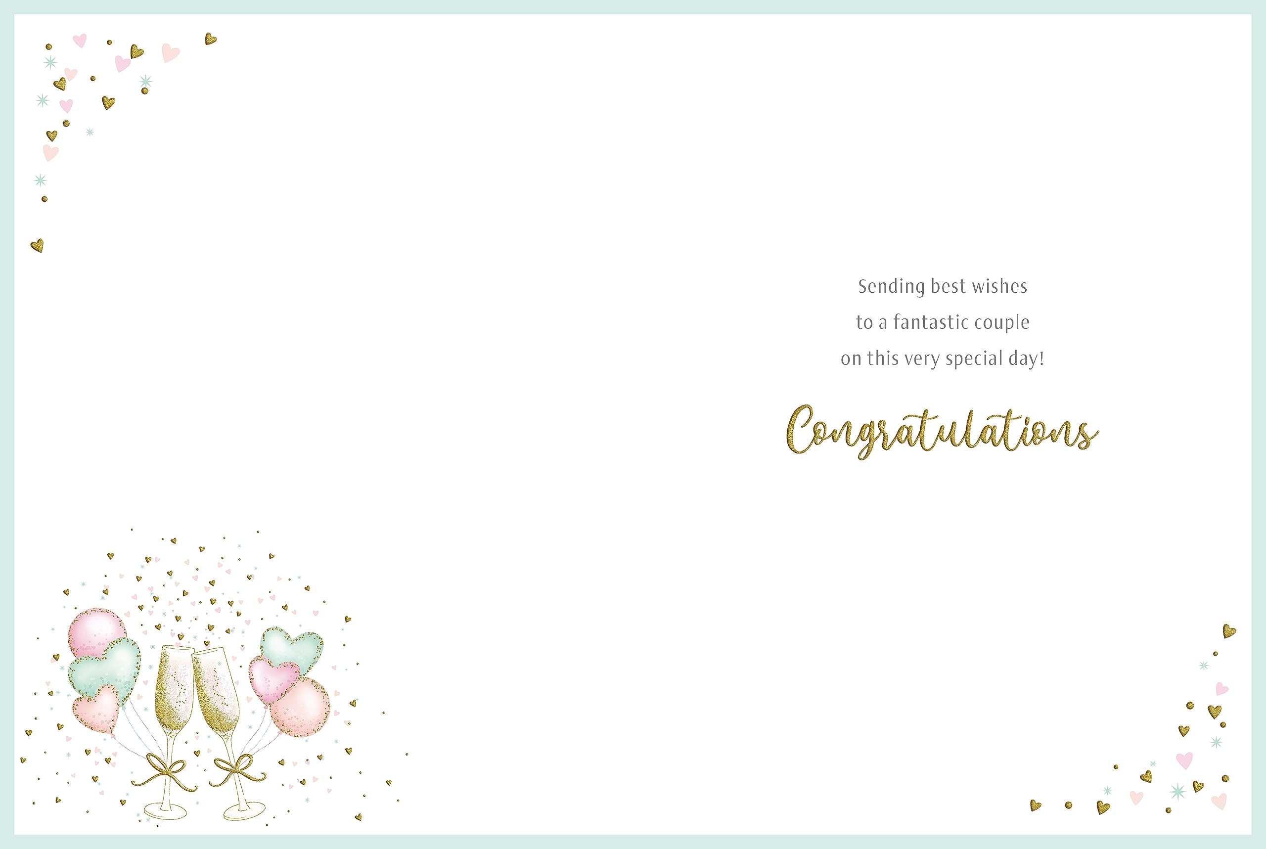 Piccadilly Greetings Large Wedding Card with Envelope | A4 Size (12 x 9 inches) | Hearts & Champagne Design 2