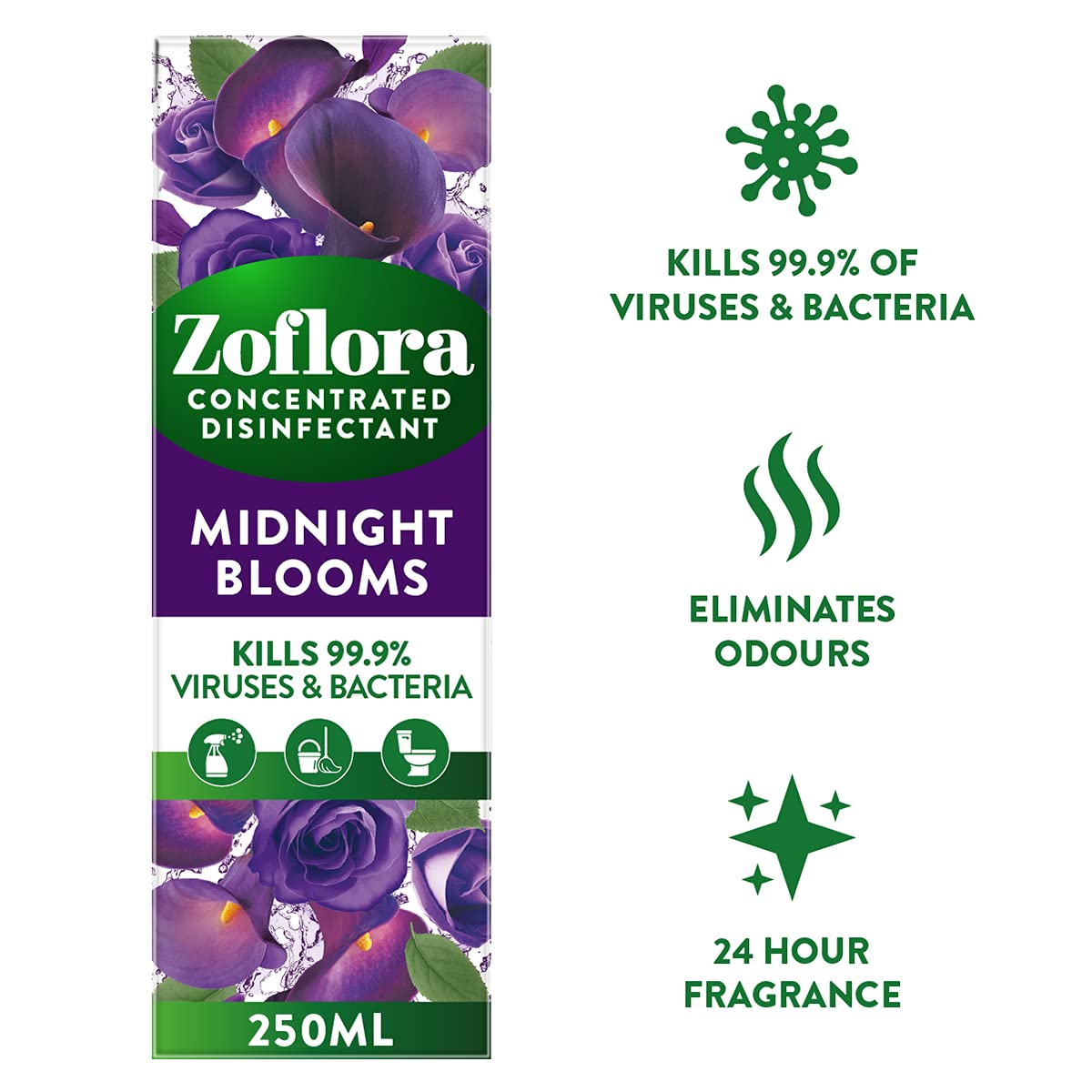 Zoflora Midnight Blooms Concentrated 3-in-1 Multipurpose Disinfectant (6 x 250ml)