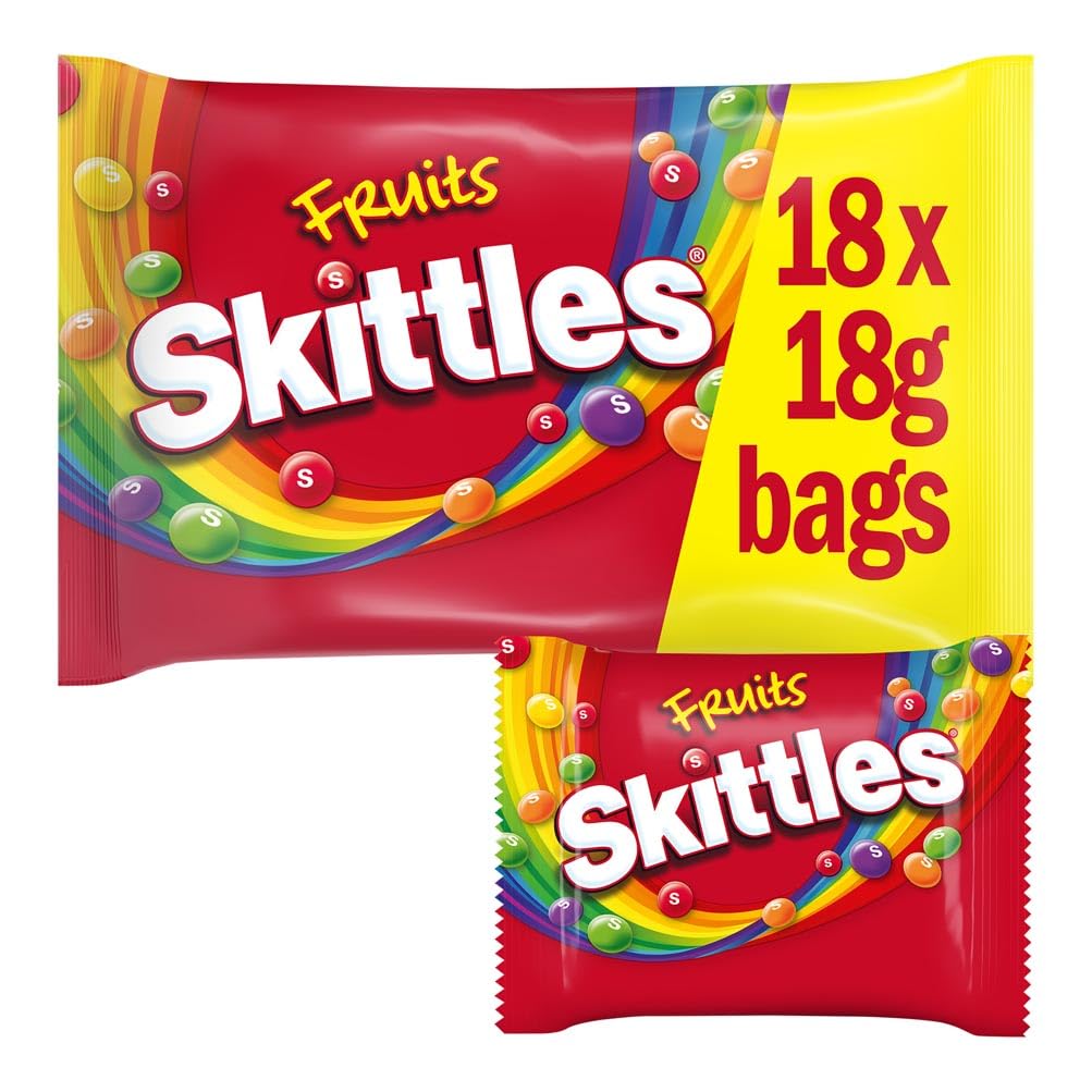 Skittles Fruit Funsize Chewy Sweets Party Pack - 18 Bags | 324g Total | Vegan Friendly