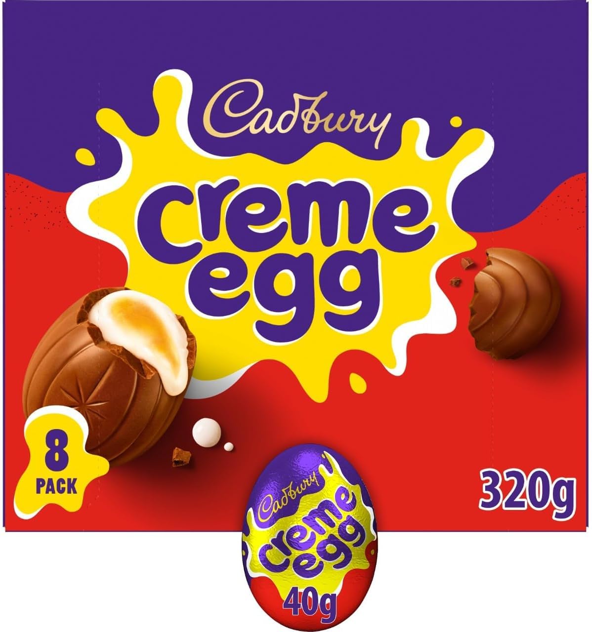 Cadbury Milk Chocolate Crème Eggs - Pack of 8 (320g) - Easter Chocolate Treats with Creamy Fondant Filling