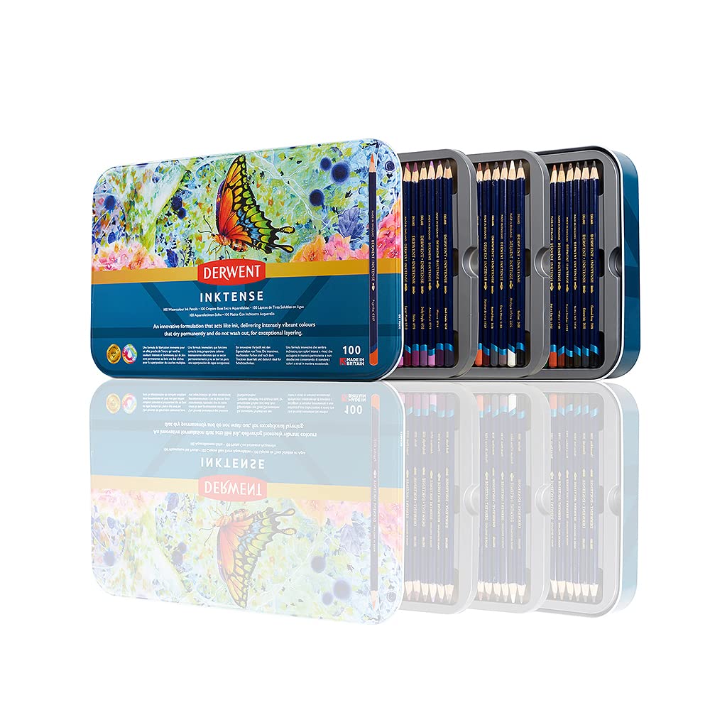 Derwent Inktense Pencils Art Set - 100 Permanent Watercolour Pencils in Tin | 4mm Core 1