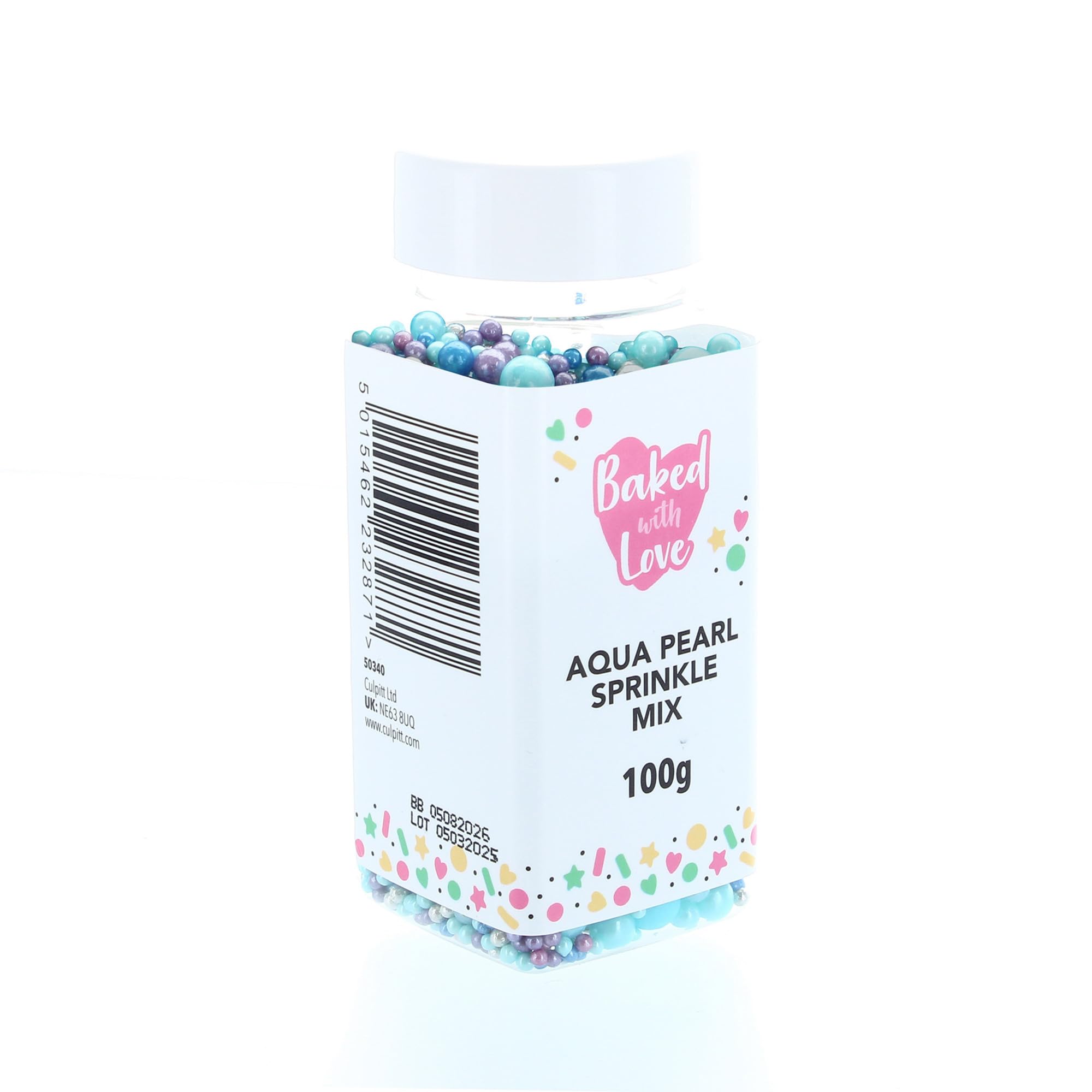 Baked with Love - Aqua Pearl Sprinkles Blue, Purple, Silver Sugar Cake Decorations 100g