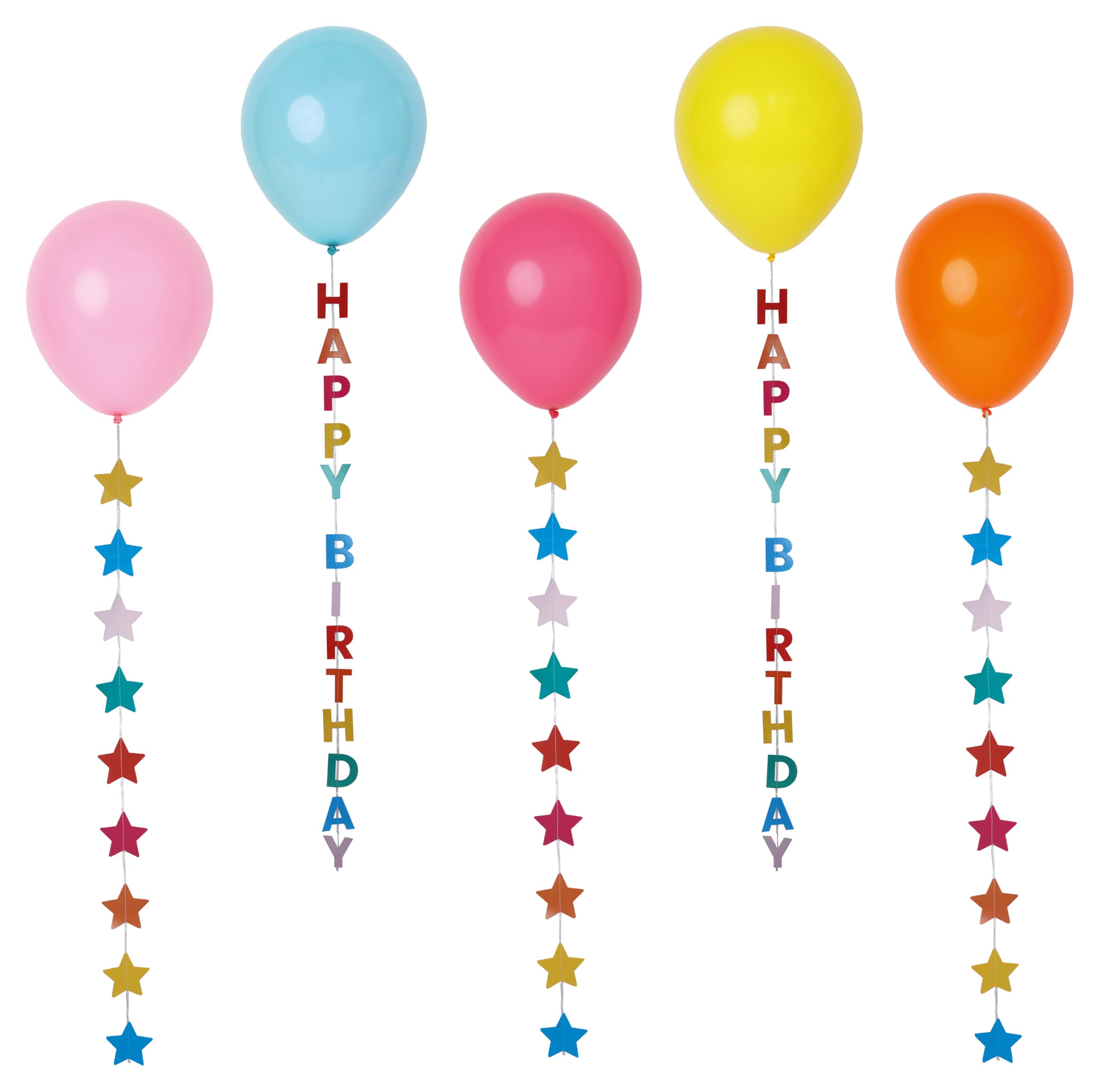 Talking Tables 5 x Birthday Balloons with Colourful Stars - Hanging Party Decorations