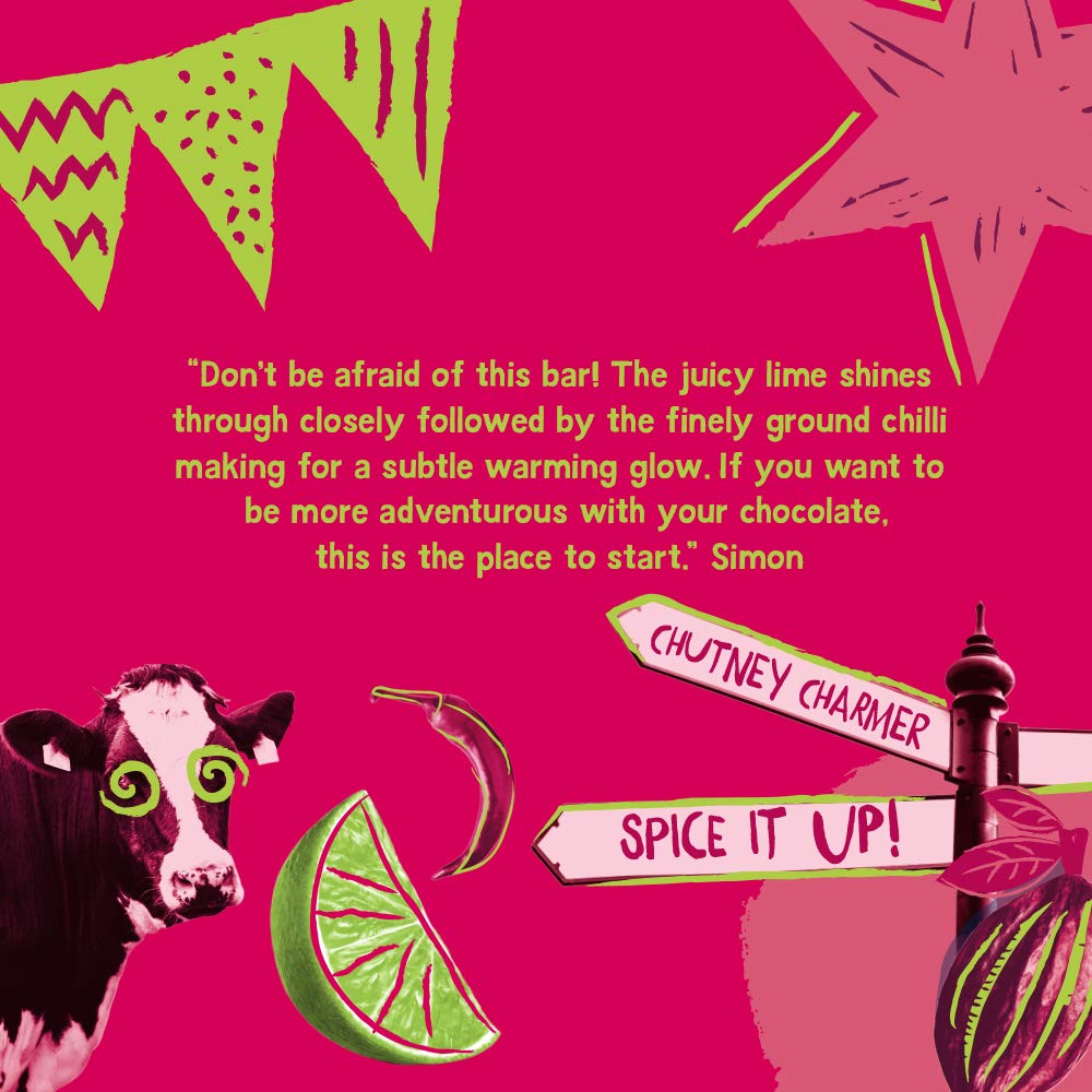 Montezuma - Hot Pickle 37% Kakao Milchschokolade mit Chili &amp; Limette, Bio Glutenfreier Riegel (90g) 4