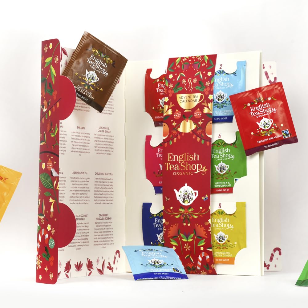 English Tea Shop Organic Tea Book Red Advent Calendar - 24 Tea Bag Sachets