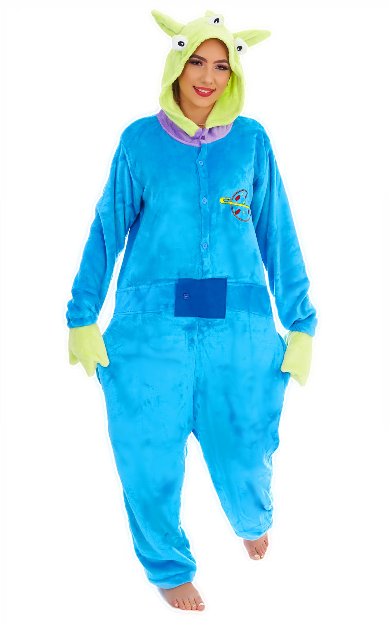 Everglamour Unisex Flannel Fleece Alien Monster Cartoon Onesie Costume | Blue | Size M (160-170 cm)