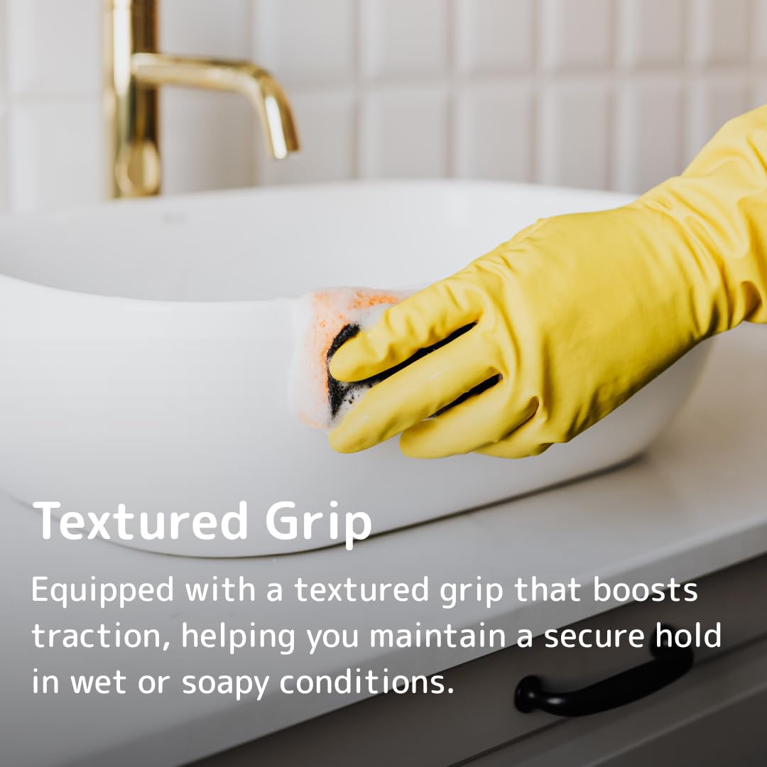 Essentialz Yellow Latex Household Gloves - Reusable, Powder-Free, Size L | CE Certified 5