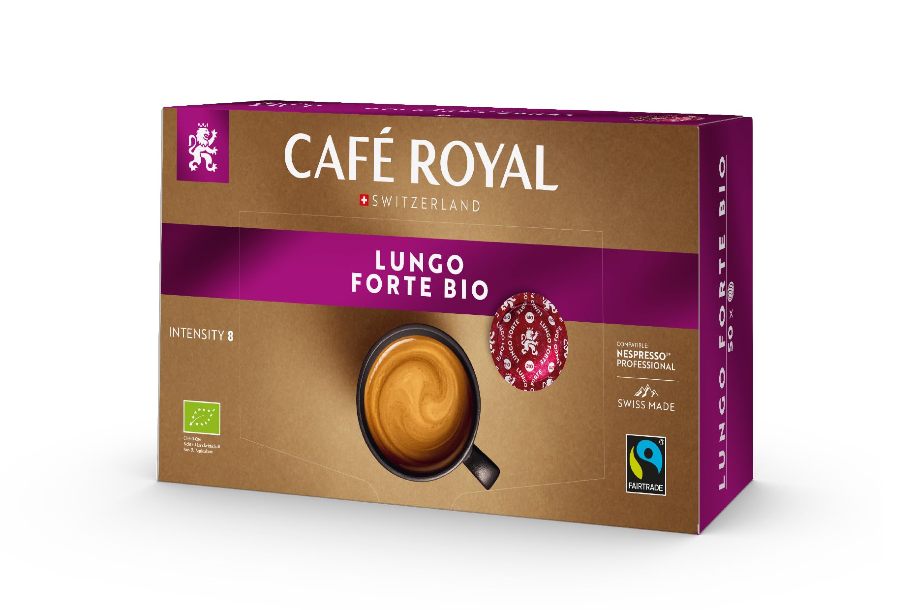 Café Royal Lungo Forte Bio – 50 Fairtrade-zertifizierte Kaffeepads für Nespresso Professional