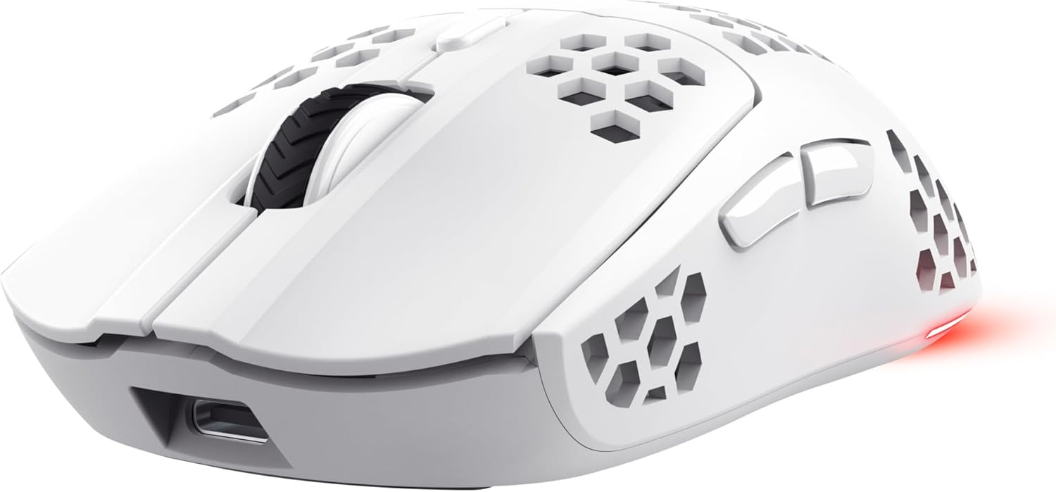 Trust GXT 929W Helox Wireless Gaming Mouse – Ultra-Lightweight 75g, 2.4GHz, Rechargeable, 800-4800 DPI, Honeycomb Design, White 4
