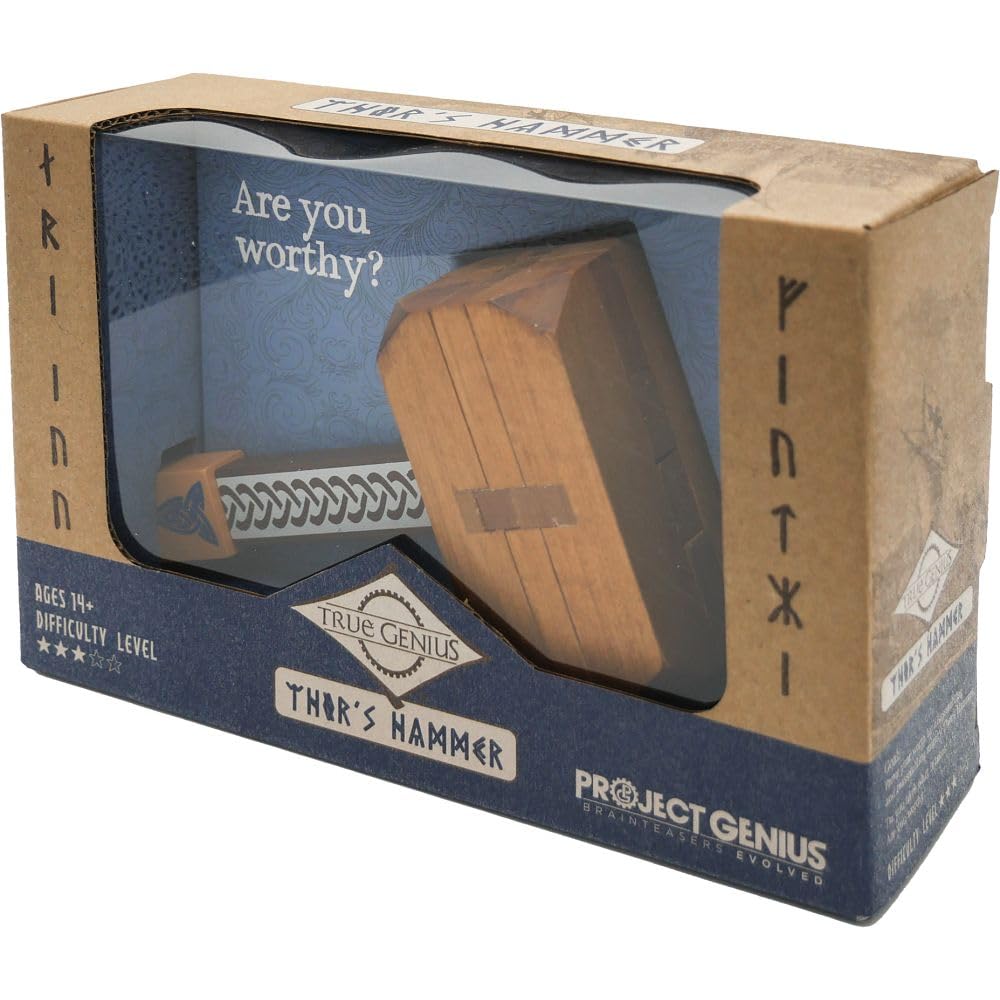 Thor's Hammer Wooden Brain Teaser Puzzle by Project Genius - Norse Mythology Puzzle for Ages 8+ 10