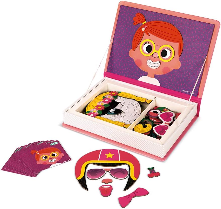 Janod Magnéti'book Girl's Crazy Faces - Magnetic Educational Game for Ages 3-8