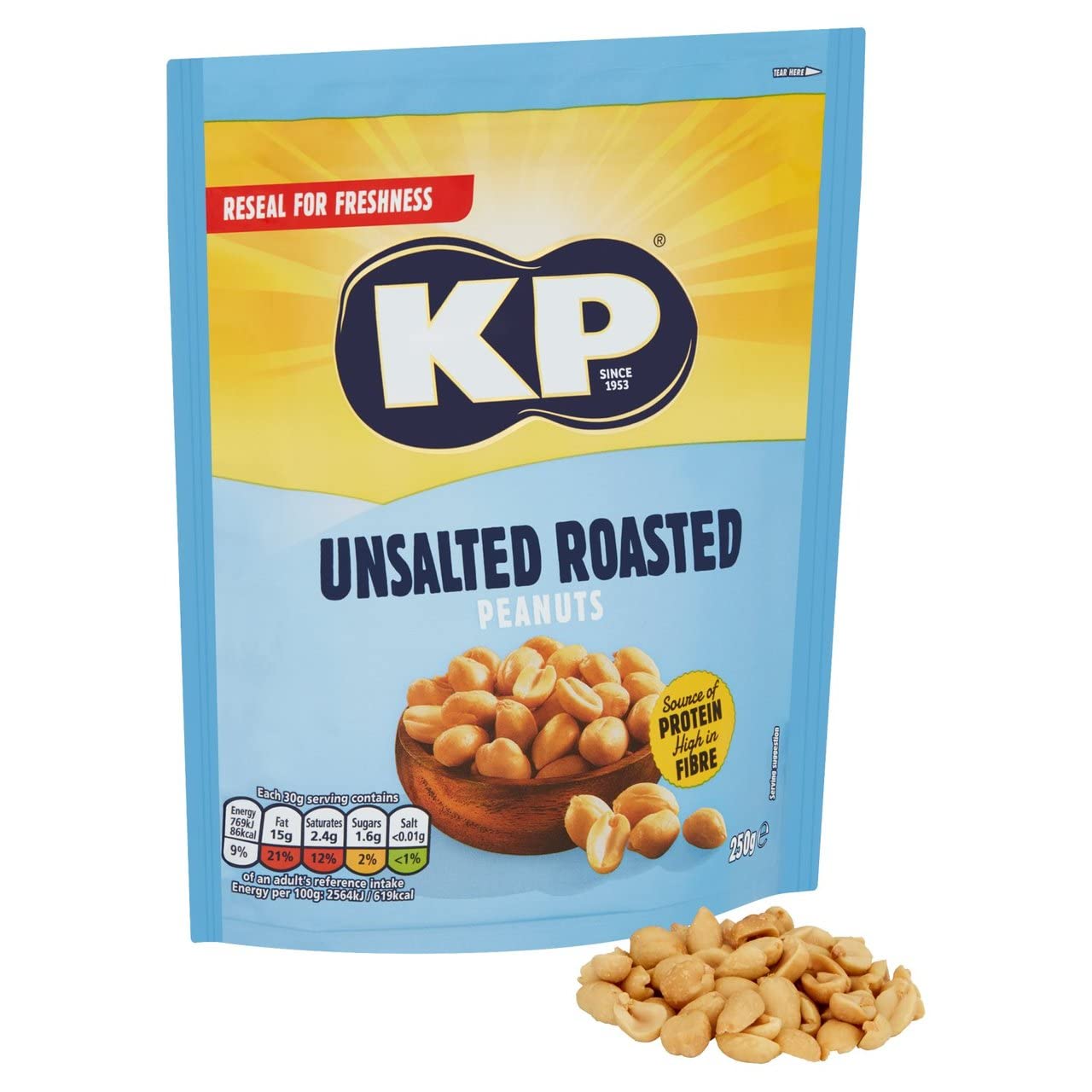 KP Nuts Ungesalzene Erdnüsse, 250 g wiederverschließbarer Beutel zum Teilen 3