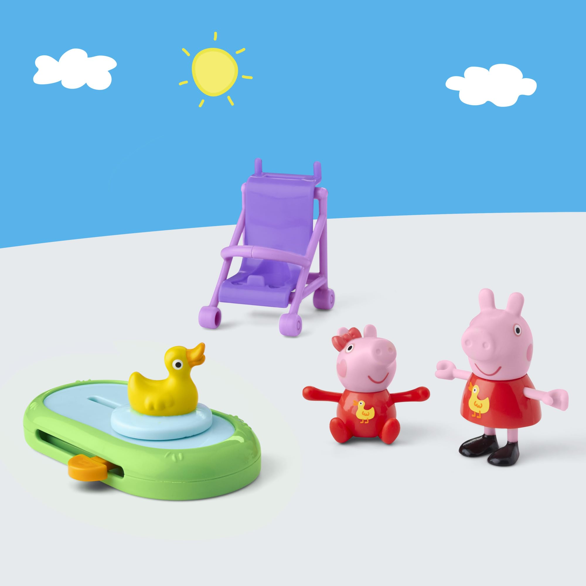 Peppa Pig Peppa and Evie's Park Fun Playset - 4-Piece Playset with Figures, Stroller & Duck Pond for Ages 3+ 7