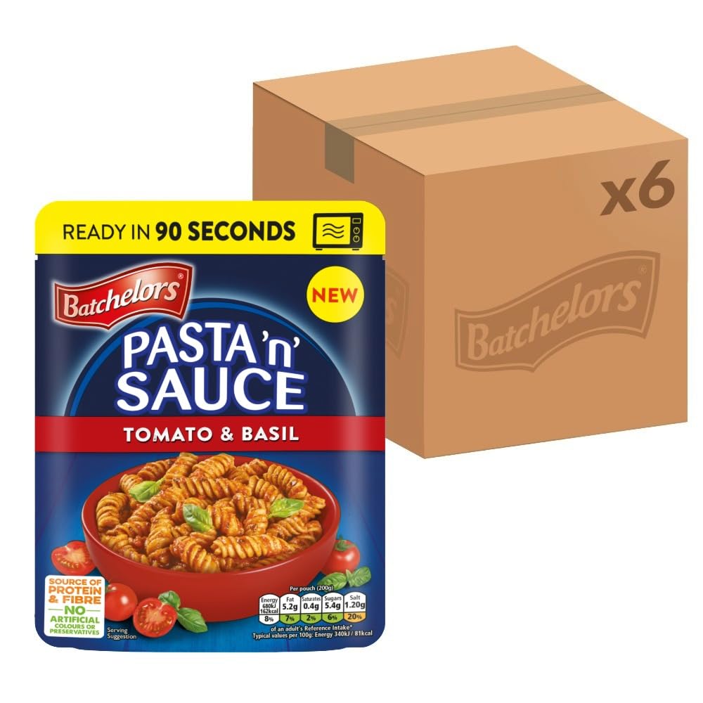 Batchelors Pasta 'n' Sauce Microwave Ready Meals - Tomato & Basil | Pack of 6 (200g each)