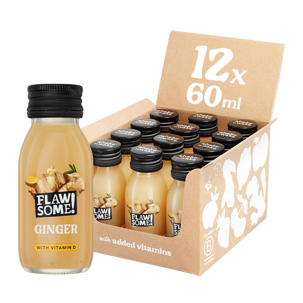 Flawsome! Vitamin D Ginger Shots (12x60ml) - Immunity Support with 20ug Vitamin D, No Added Sugar