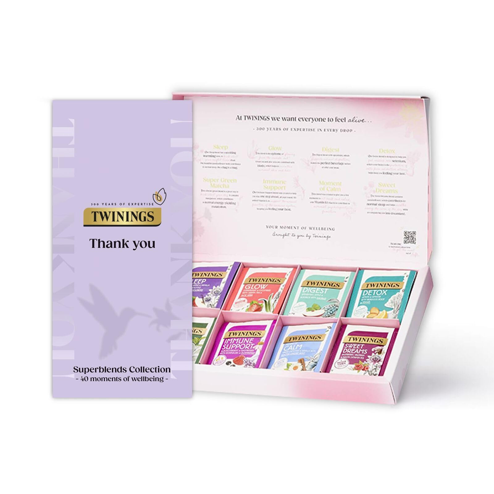 Twinings Superblends Collection Gift Box - 40 Tea Bags in 8 Organic Herbal & Green Infusions
