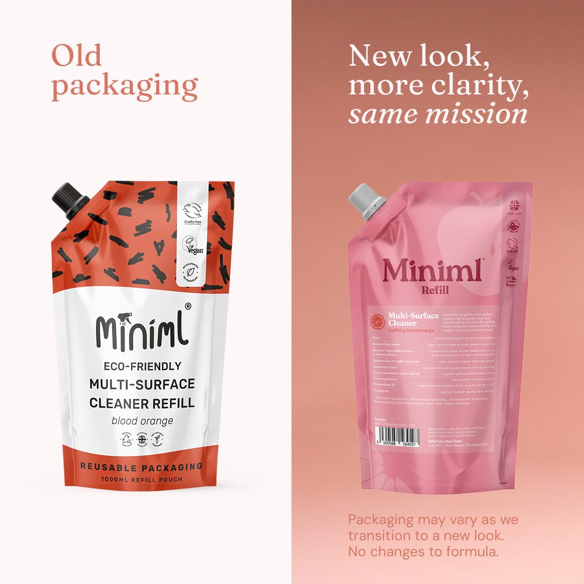 Miniml Eco Multi Surface Cleaner - Plant Powered, Blood Orange Scent | 1L Refill