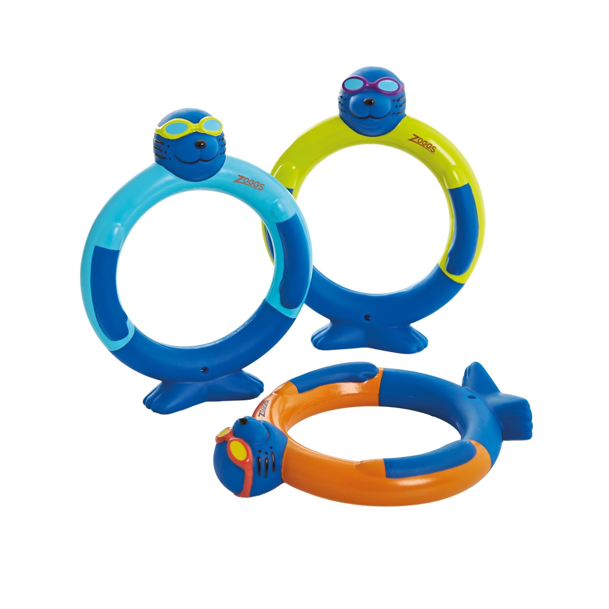 Zoggs Dive Rings - Confidence Building Pool Sinkies for Kids Age 3+ | 3-Pack Blue/Orange/Lime