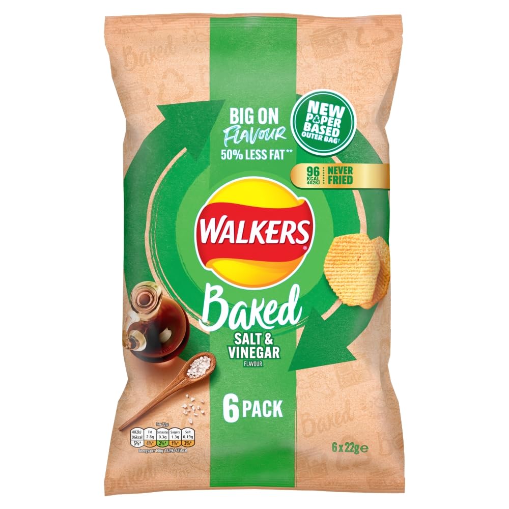 Walkers Oven Baked Salt and Vinegar Crisps 6 x 22g Multipack