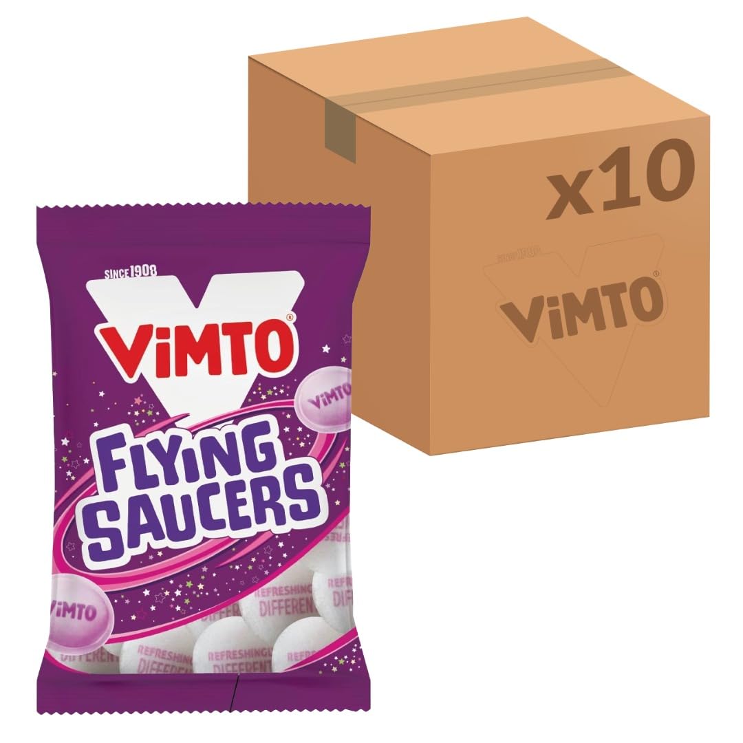 Vimto Flying Saucers - Tangy Sherbet Filled Wafer Sweets | Pack of 10 | 33g Each