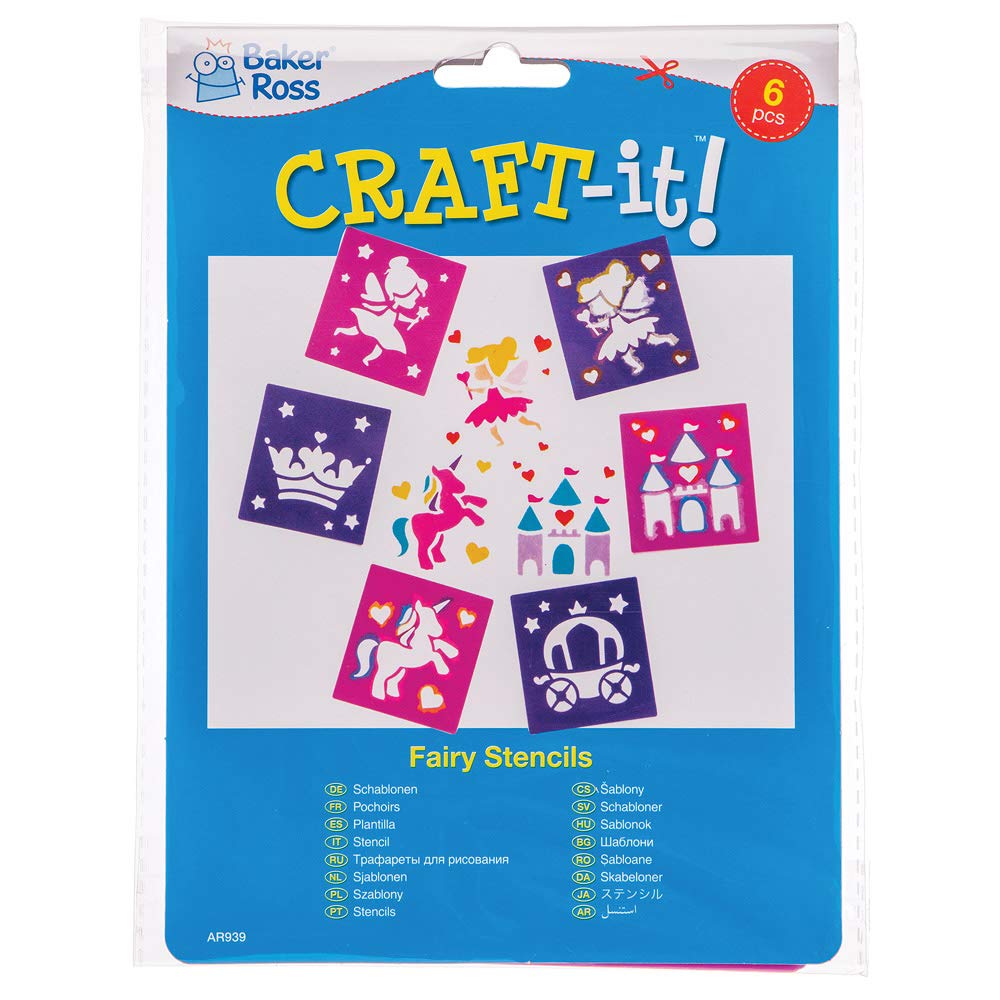 Baker Ross AR939 Fairy Princess Stencil Set - 6 Assorted Designs for Arts and Crafts