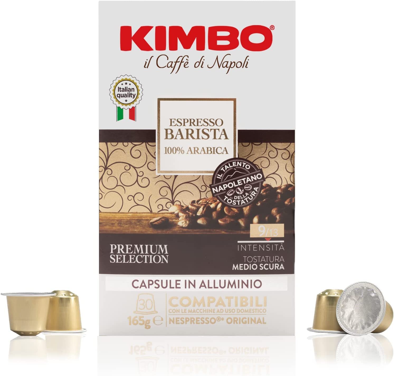 Kimbo Espresso Barista 100% Arabica Aluminium Capsules (30-Pack) | Medium Dark Roast, Nespresso Compatible