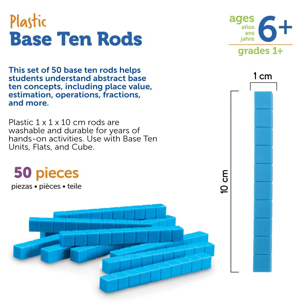 Learning Resources Grooved Plastic Base Ten Rods - Educational Math Manipulatives for Ages 6-10 9