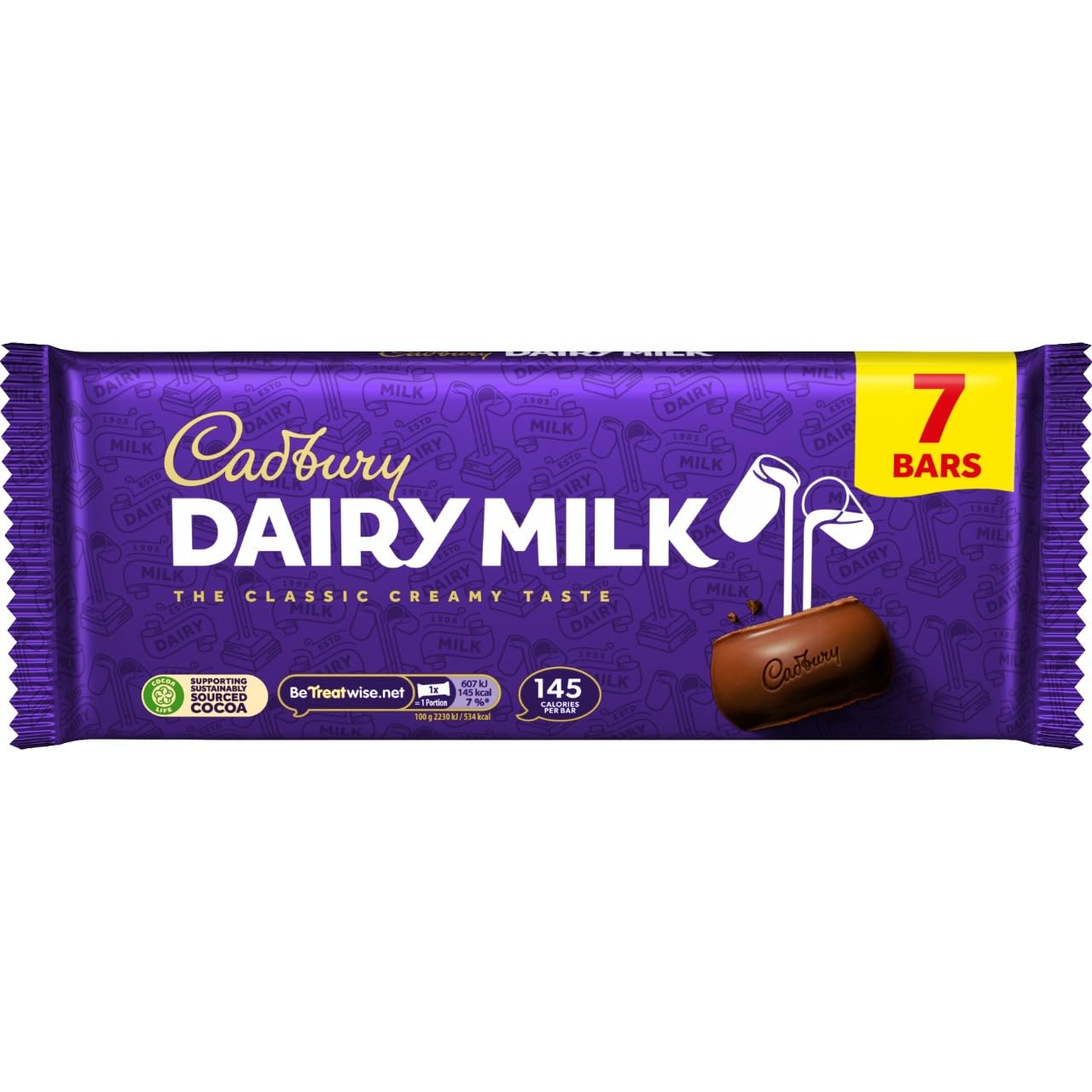 Cadbury Dairy Milk Schokoriegel, klassisch cremiger Geschmack, Multipack mit 7 Stück