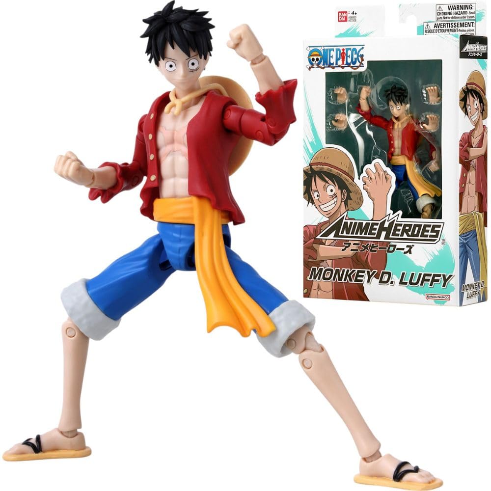 BANDAI One Piece Anime Heroes Monkey D. Luffy Action Figure - 17cm Articulated Pirate Toy with Swappable Hands