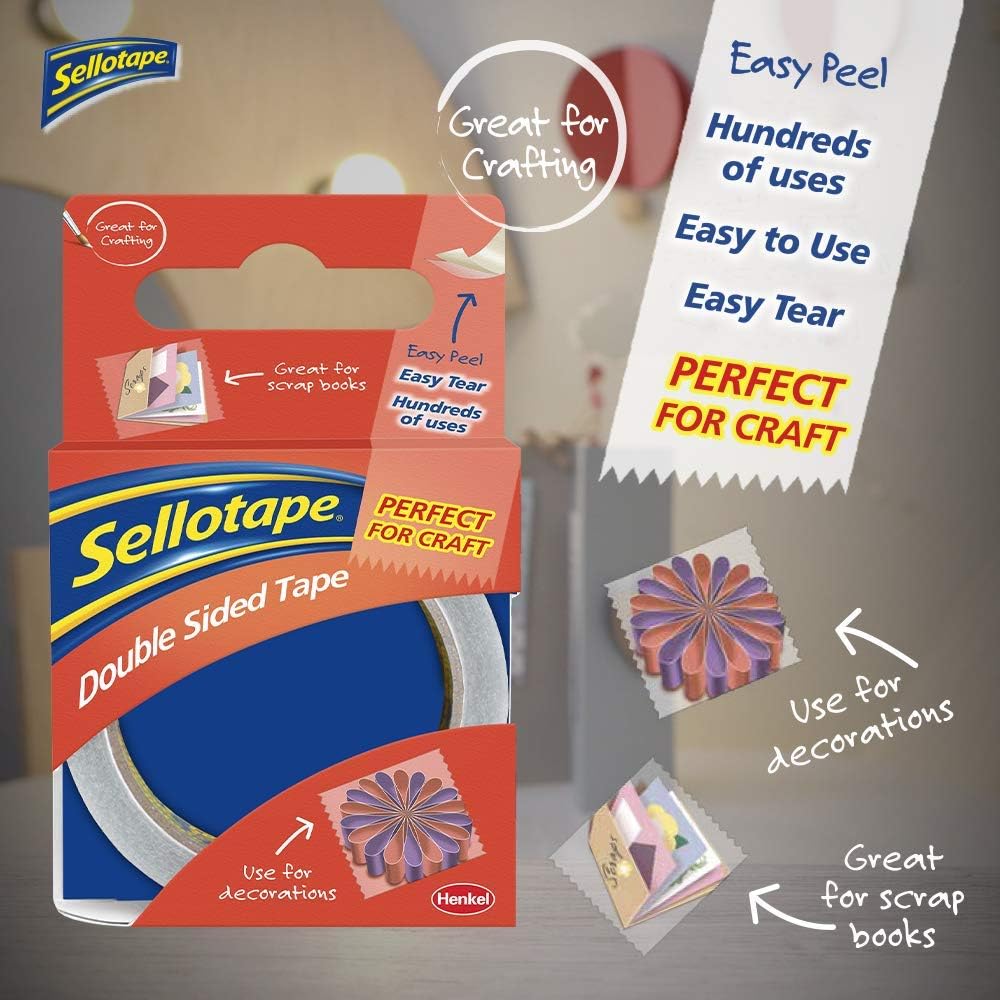 Sellotape Double Sided Tape, Strong Double Sided Tape for Everyday Use, Mounting, Arts & Crafts, Easy to Use Double Sided Sticky Tape with Solid Grip & Easy Peel, 25mmx33m 2