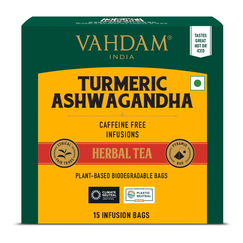 VAHDAM - Turmeric Ashwagandha Herbal Tea Bags (15 Count) 100% Pure Herbal Blend