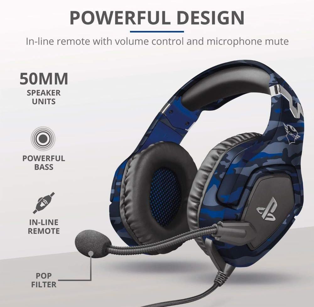 Trust Gaming GXT 488 Forze-B Officially Licensed PS4 PS5 Gaming Headset with 50mm Drivers, Foldable Mic, Blue 6