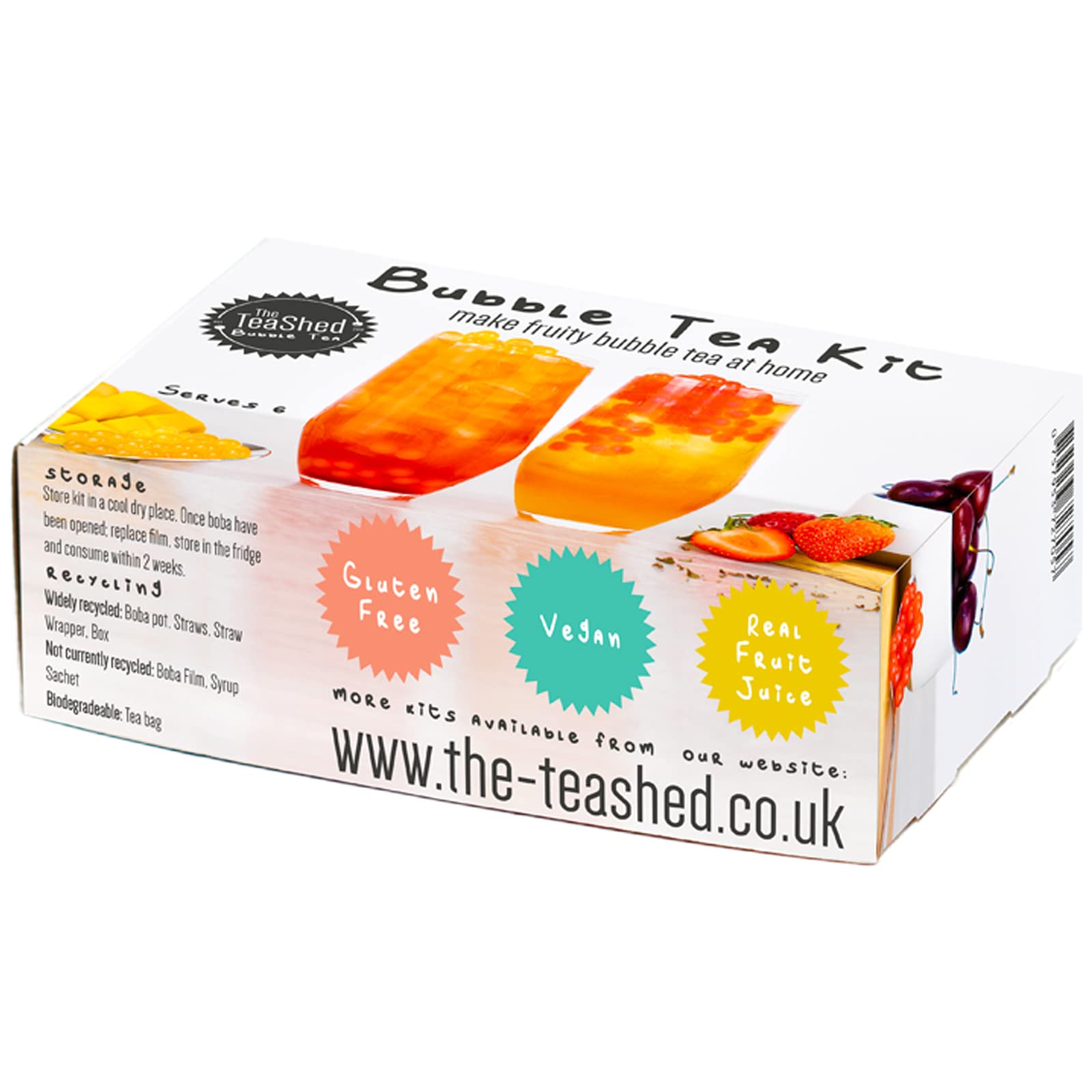 The *TeaShed Fruit Bubble Tea Kit Gift Box - 6 Servings with Mango, Strawberry, Peach & Cherry Boba